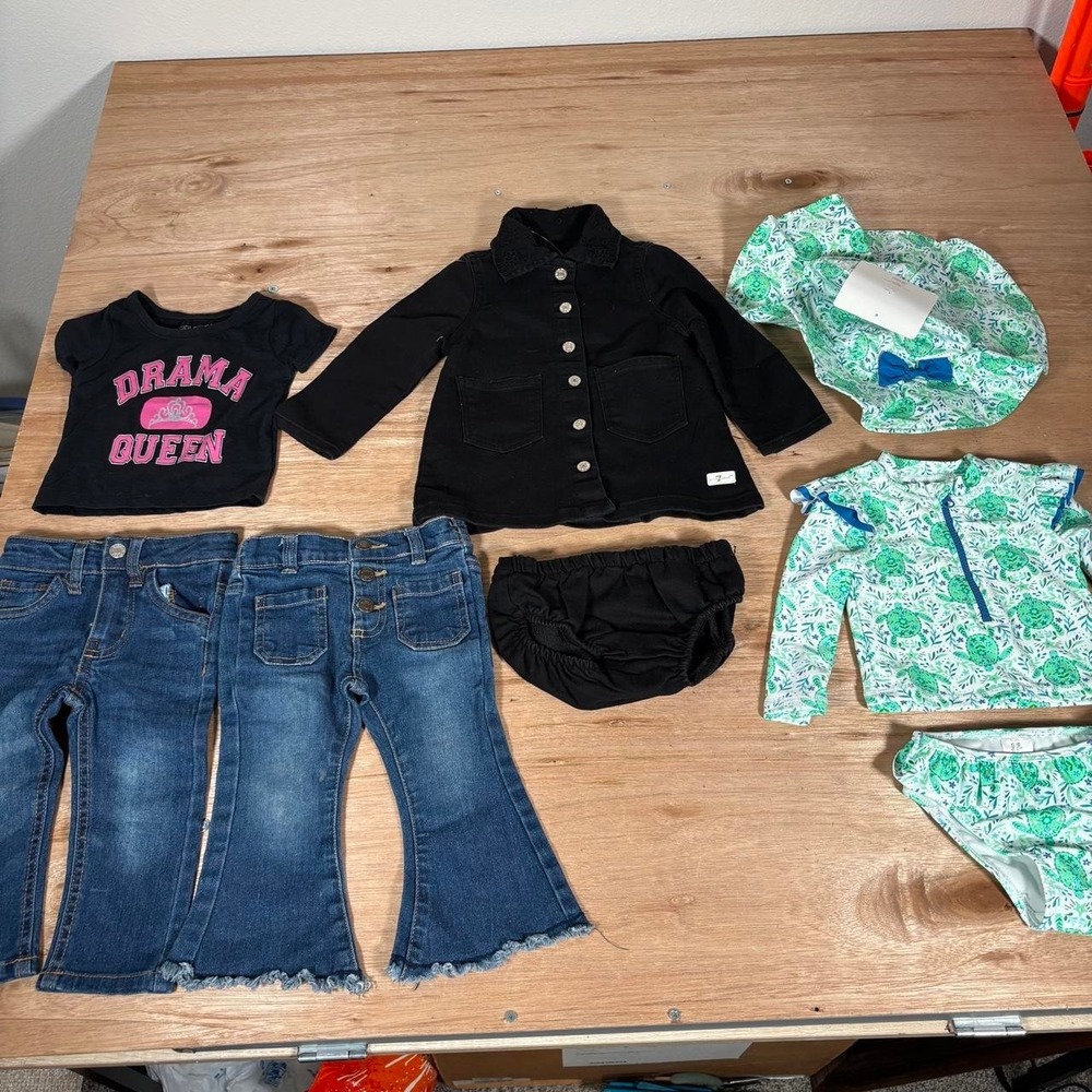 8 pcs 12 month Baby girl bundle with jeans, t-shirt, jacket, and swim suit